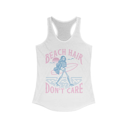 Beach Hair Don't Care Racerback Tank - Chic On The Edge - Solid White - Tank Top