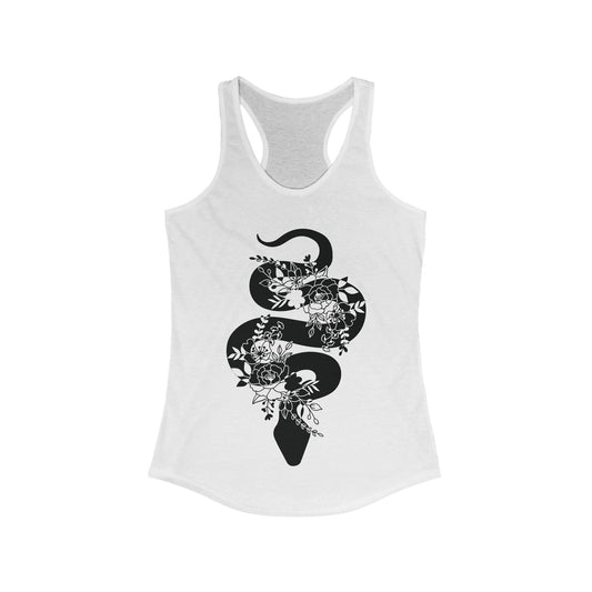 Floral Snake Racerback Tank - Chic On The Edge - Solid White - Tank Top